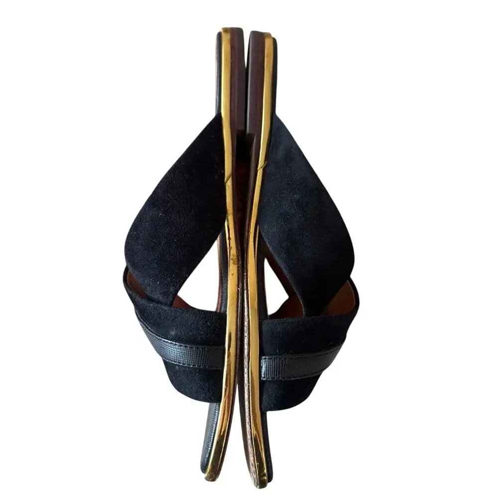 Tory Burch Delaney 5mm Sandals Perfect Black Suede‎ Leather 8